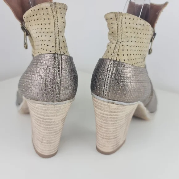 Mjus Shoes Leather Perforated Ankle Boots Size 38 or 8 Booties Side Zip - Picture 6 of 12